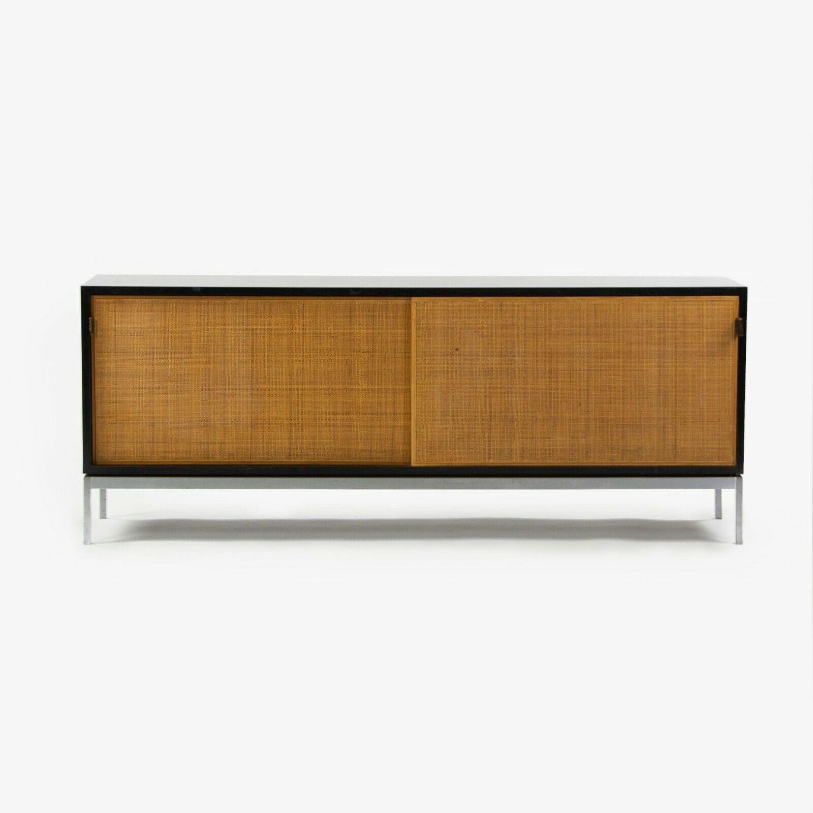SOLD 1960s Rare Florence Knoll Black Lacquer & Cane Credenza w Chrome Base No. 116