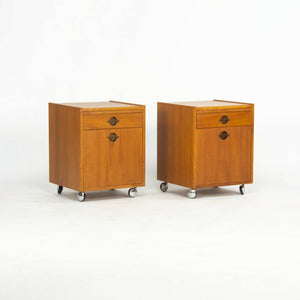 SOLD 1970s Pair of Rolling W&B Mobler Danish Modern Teak Bedside Table / Cabinets