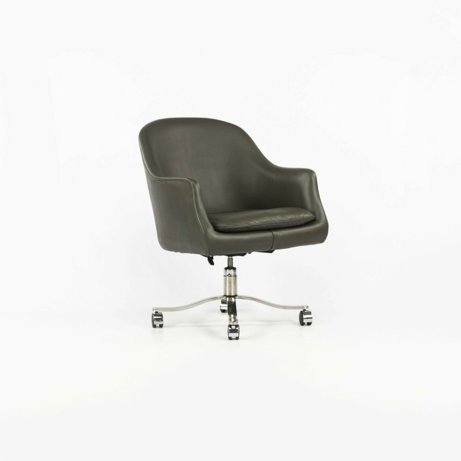 1980s Nicos Zographos Grey Leather Bucket Desk Chairs with Alpha Bases 2x Available