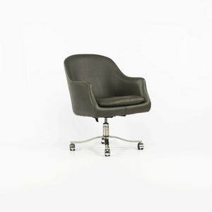 1980s Nicos Zographos Grey Leather Bucket Desk Chairs with Alpha Bases 2x Available