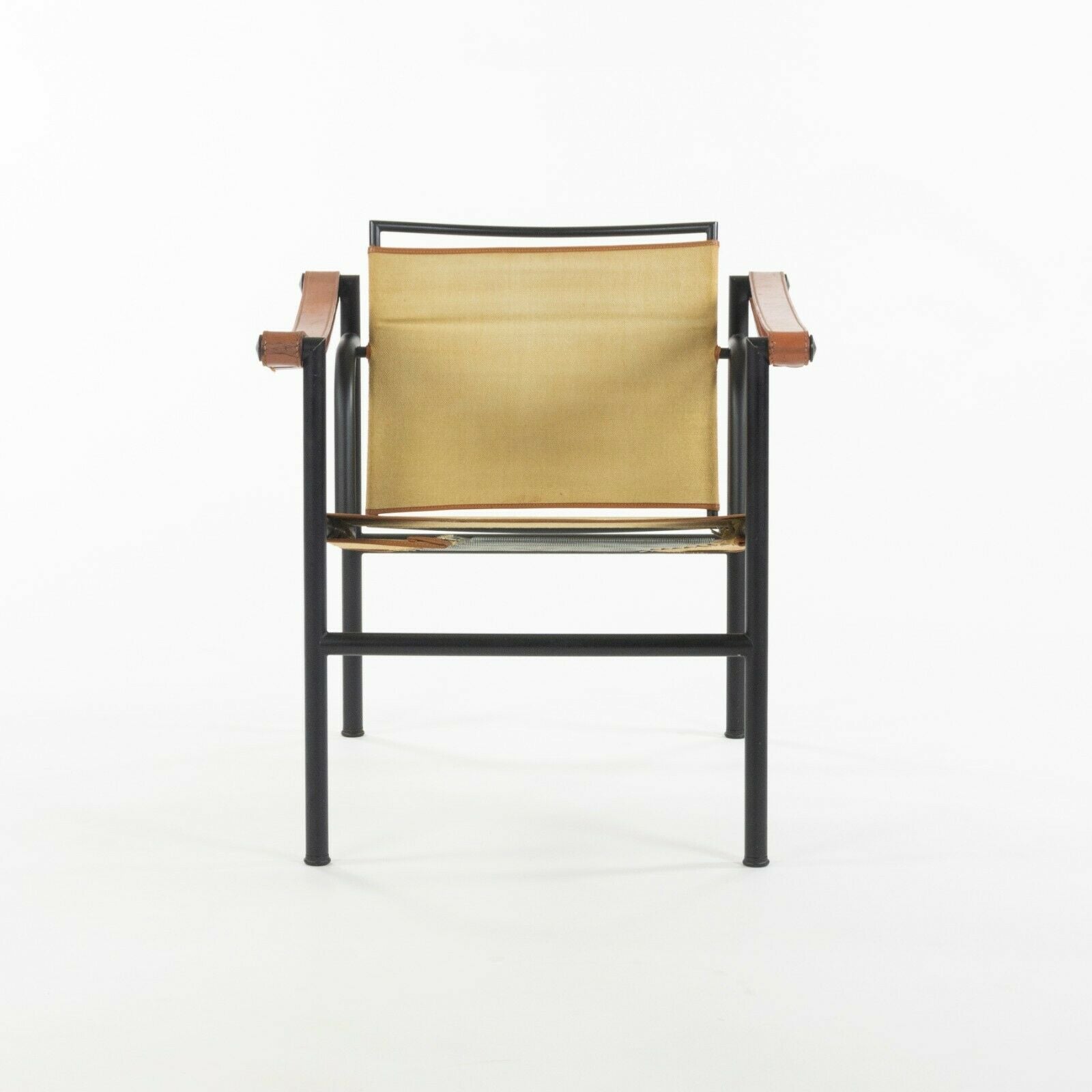 SOLD 1980s Vintage Pair Le Corbusier Cassina LC1 Basculant Lounge Chairs Canvas Upholstery