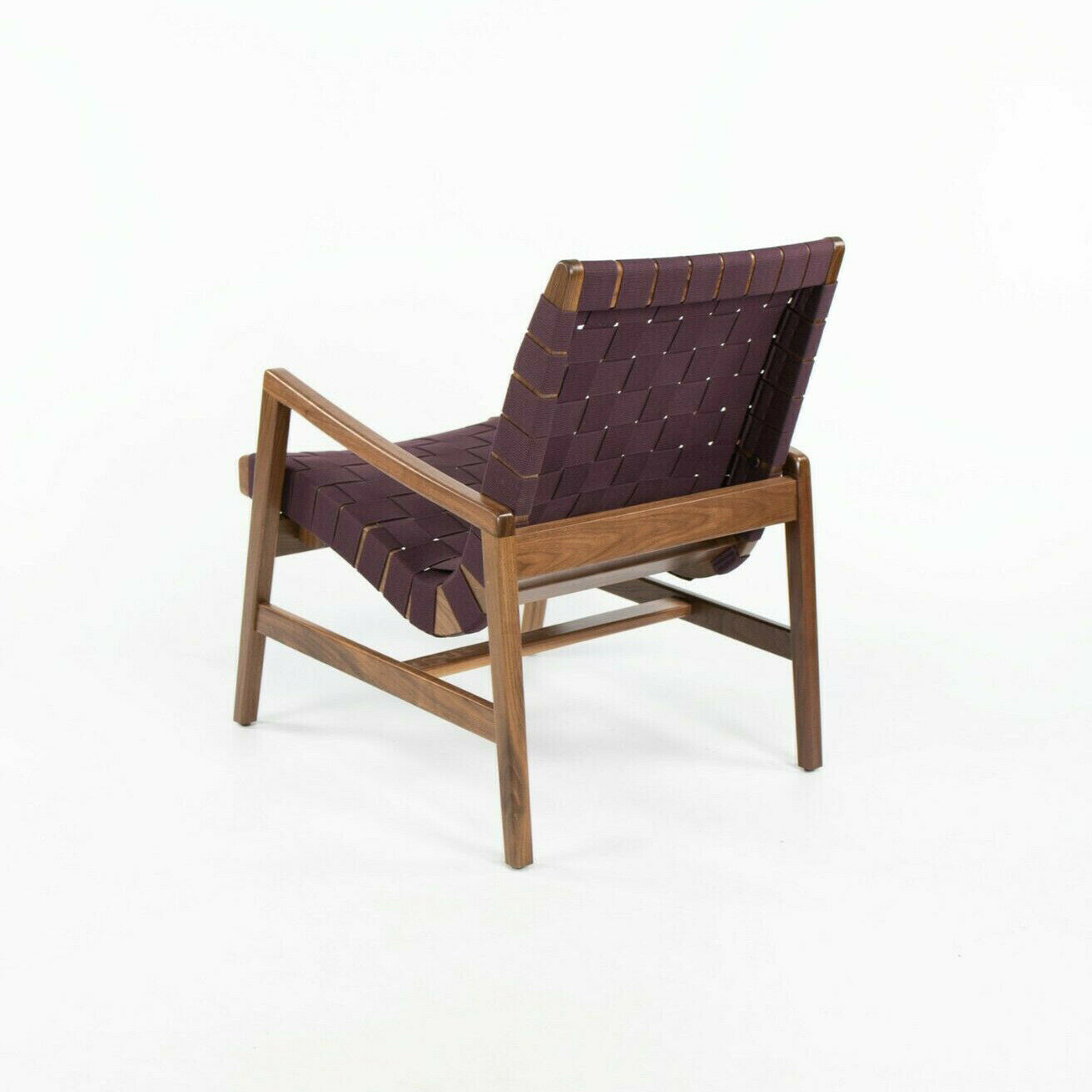 SOLD 2021 Jens Risom for Knoll Lounge Chair with Arms Light in Walnut with Aubergine Cotton