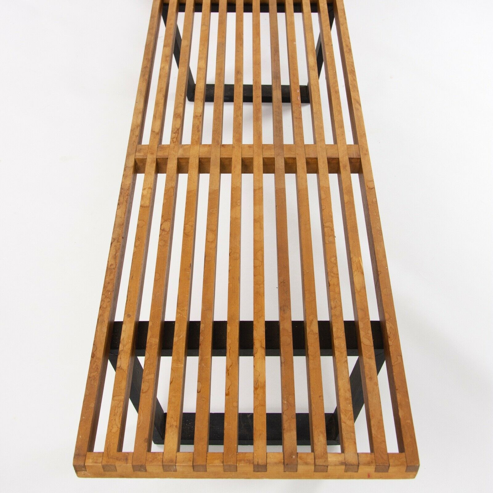 SOLD 1950s Rare George Nelson for Herman Miller 102 inch 4992 Slat Bench Maple Black Laquer