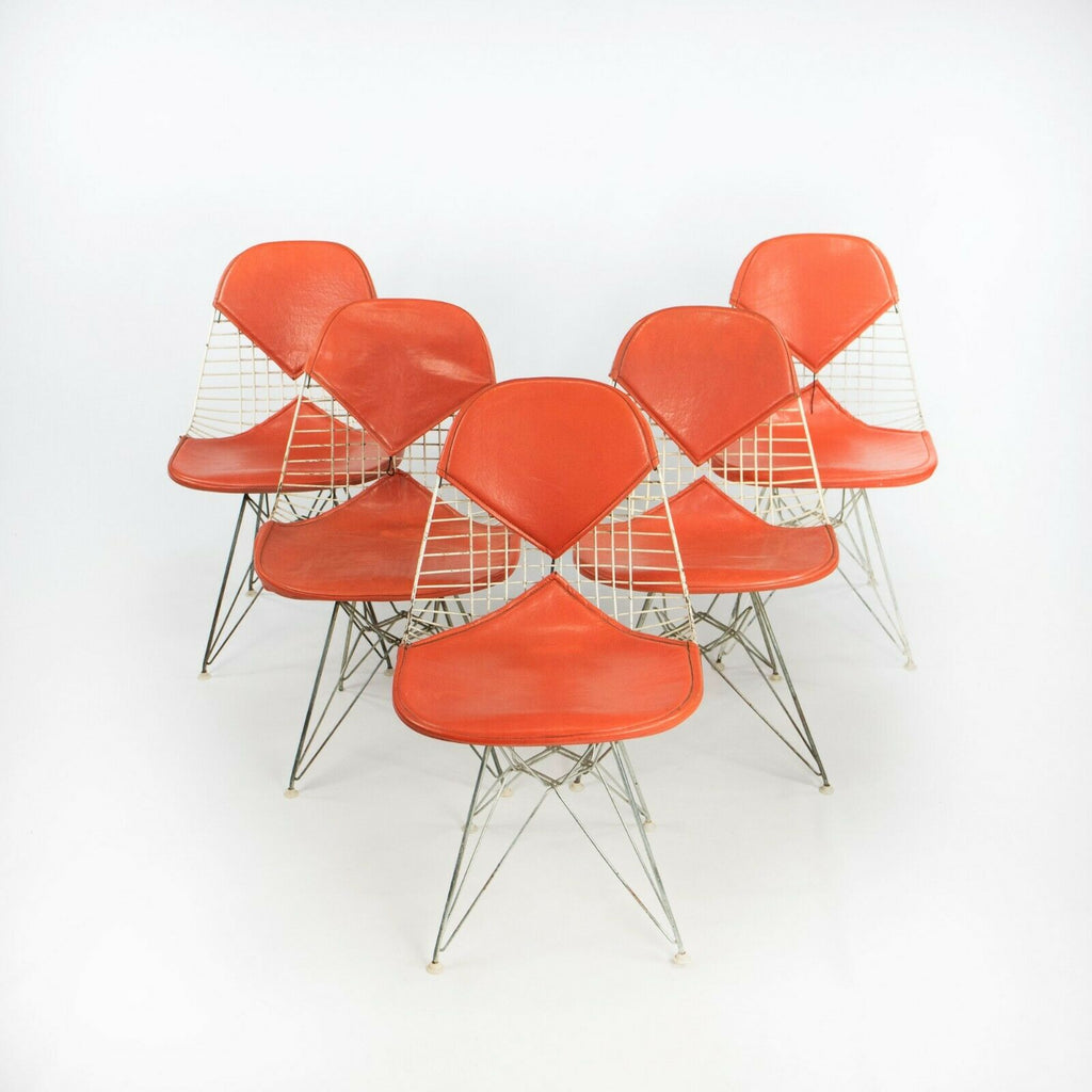 1957 Herman Miller Eames DKR-2 Dining / Side Chairs Set of Five with Orange Pads