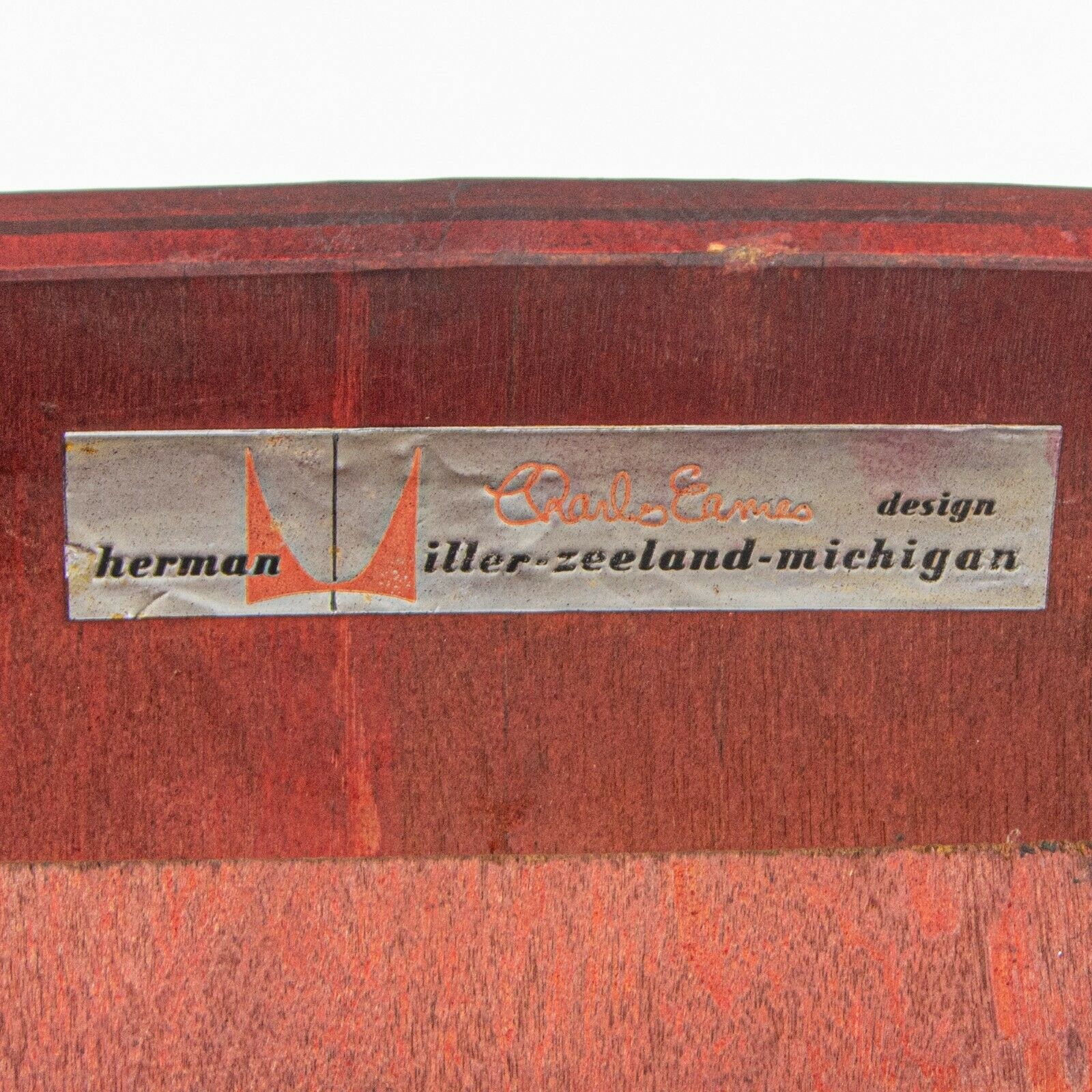 SOLD 1954 Herman Miller Eames LCW Lounge Chair Wood Refinished Red Aniline with Label