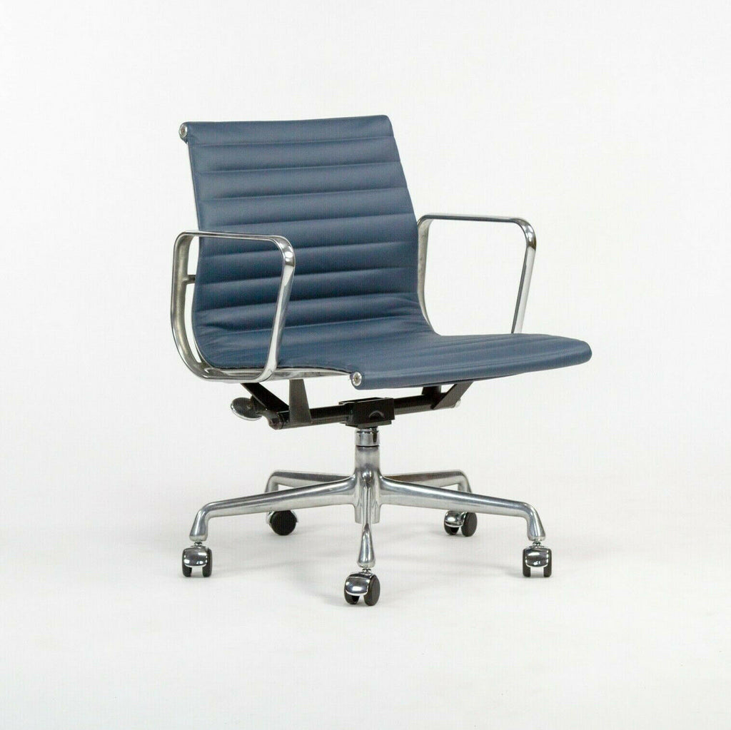 SOLD 2010s Herman Miller Eames Aluminum Group Management Desk Chair in Blue Leather