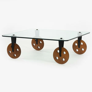 SOLD 1980s Gae Aulenti Tavolo con Ruote Postmodern Glass Coffee Table by Fontana Arte