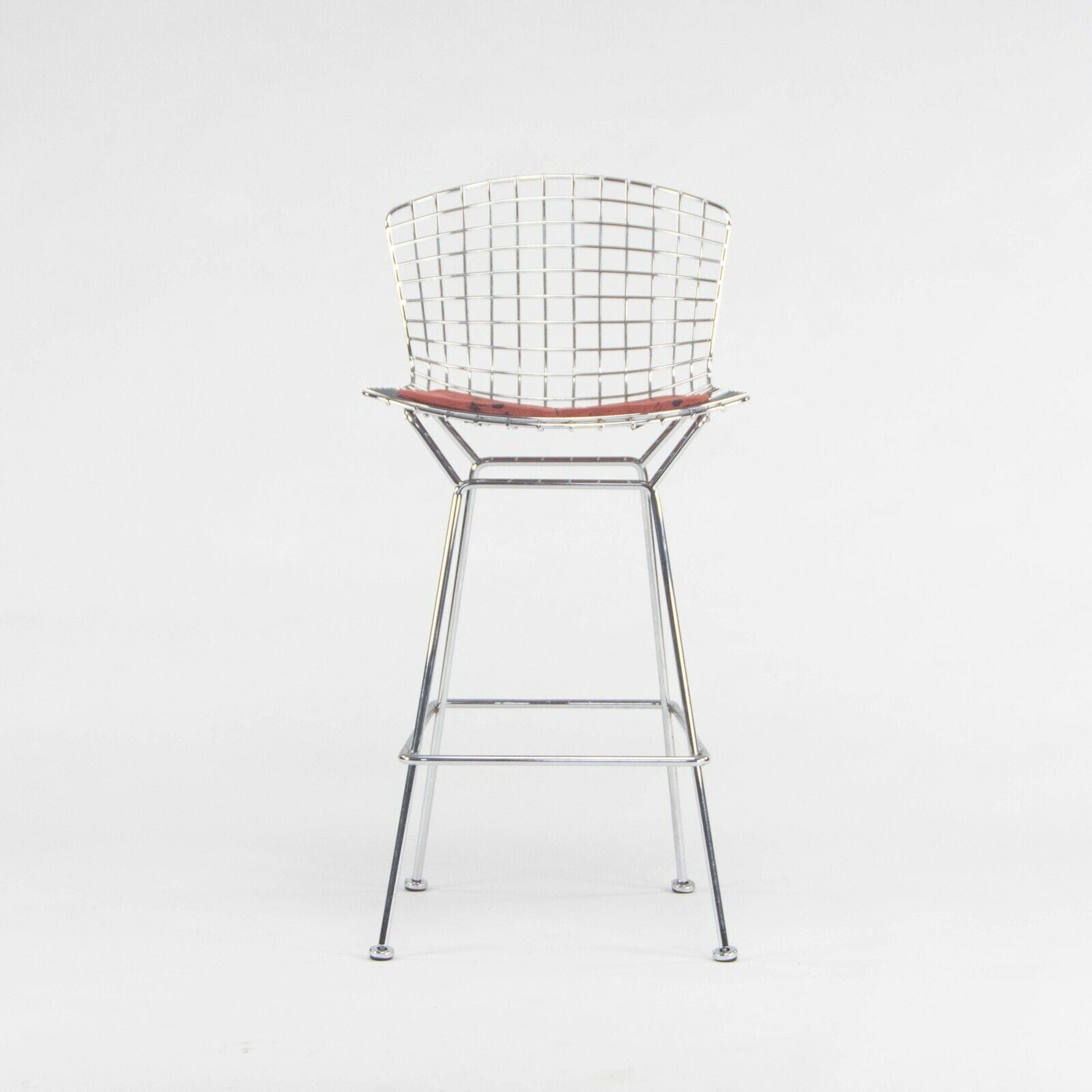 SOLD Harry Bertoia for Knoll Wire Chrome Bar Stools with Eames Dot Fabric Seat Pads