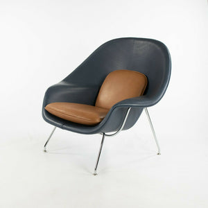 SOLD 2021 Custom Eero Saarinen for Knoll Two Tone Leather Womb Lounge Chair & Ottoman