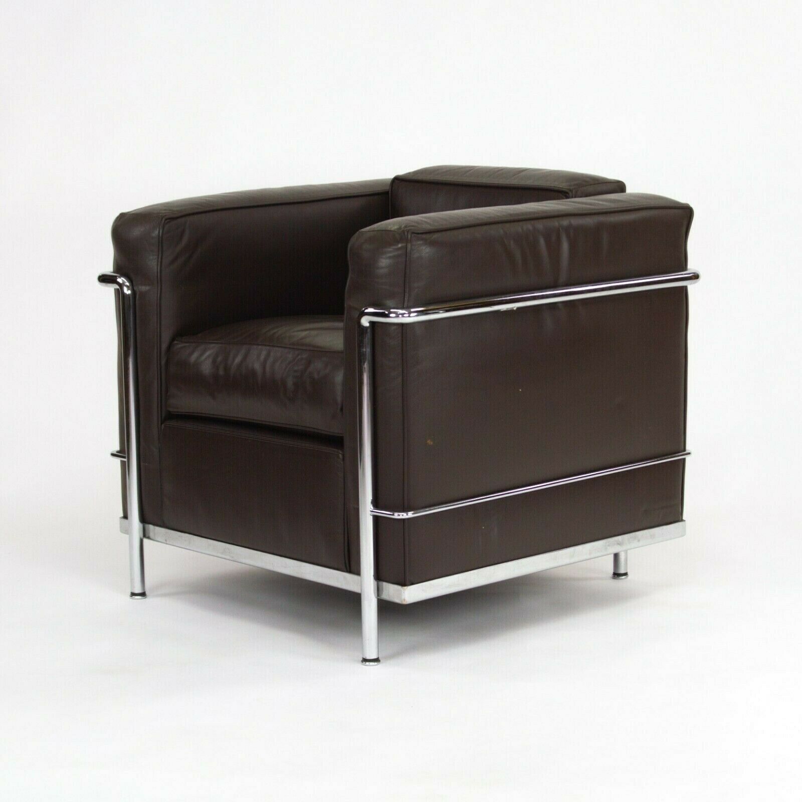 SOLD 1980s Vintage Le Corbusier Cassina LC2 Petit Modele Armchairs in Brown Leather