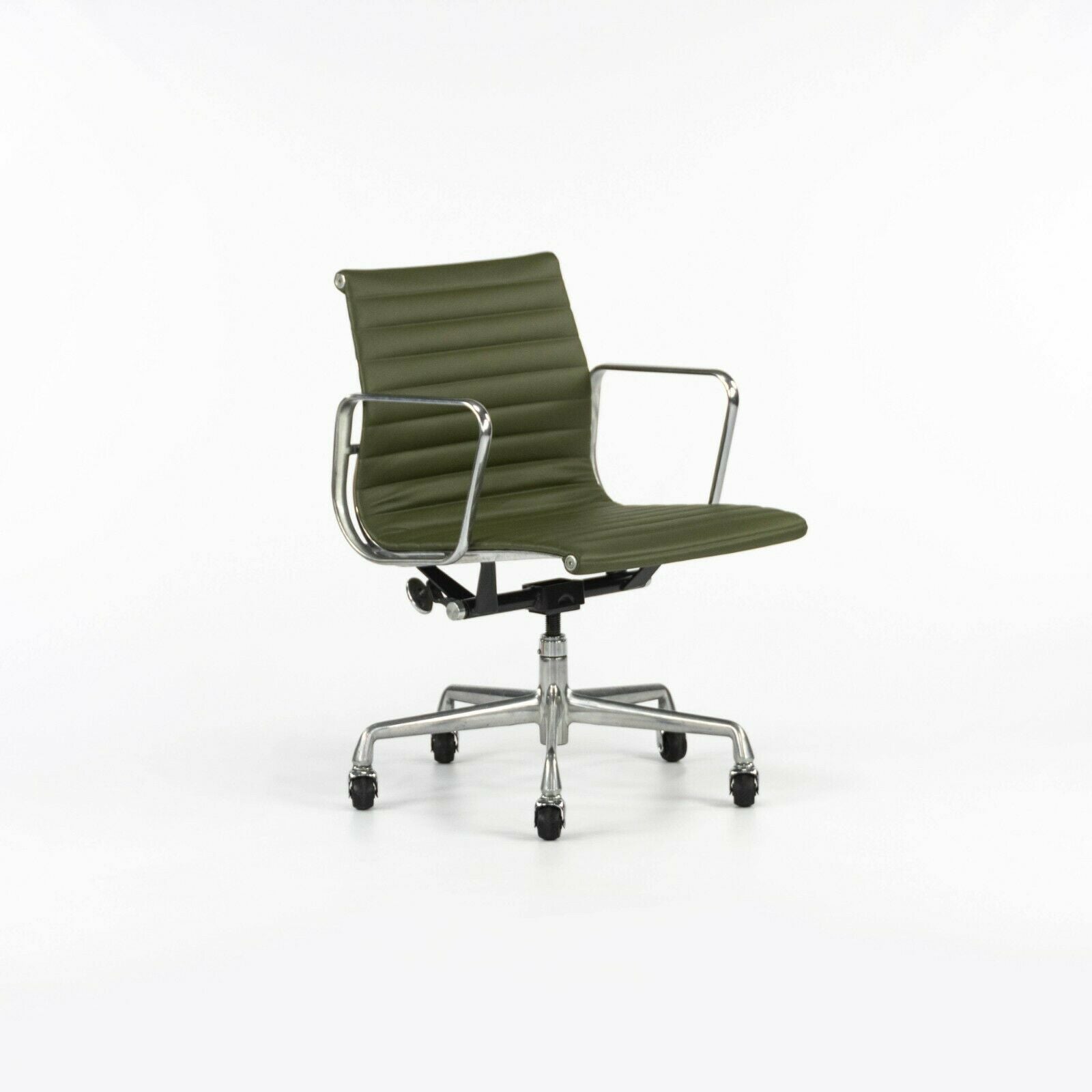 SOLD 2010s Herman Miller Eames Aluminum Group Management Desk Chair in Green Leather