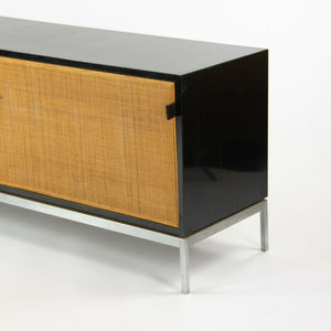 SOLD 1960s Rare Florence Knoll Black Lacquer & Cane Credenza w Chrome Base No. 116