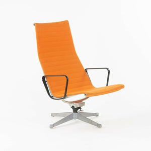 SOLD 1960s Herman Miller Eames Aluminum Group Lounge Chair and Ottoman w/ Orange Fabric