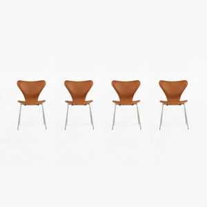 Set of 4x 1969 Arne Jacobsen Fritz Hansen Series 7 Handstiched Leather Chairs