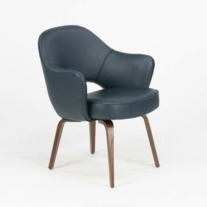 SOLD Eero Saarinen Knoll 2020 Executive Armchair in Navy Blue Leather w/ Wood Legs 5x Available