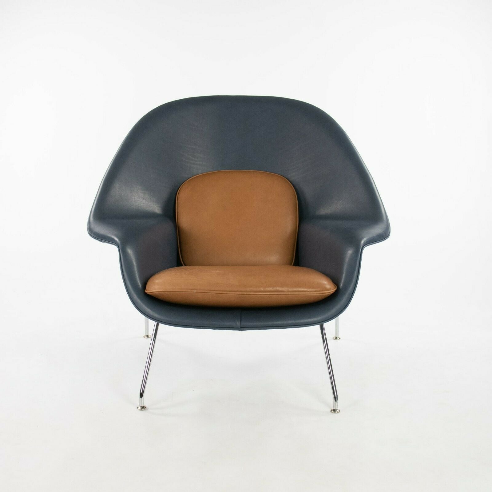 SOLD 2021 Custom Eero Saarinen for Knoll Two Tone Leather Womb Lounge Chair & Ottoman