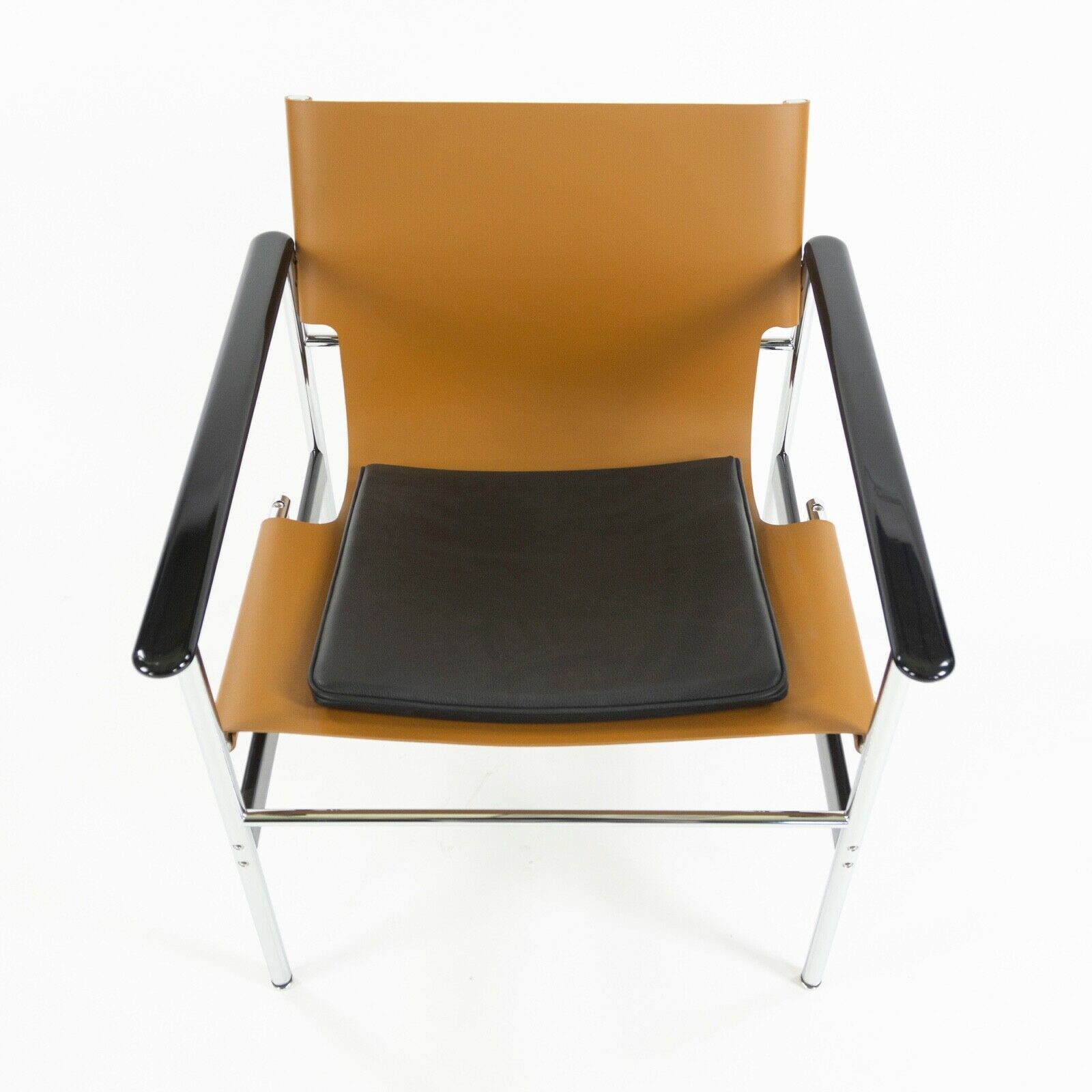 SOLD 2019 Knoll Charles Pollock Arm Chair Sling Cognac and Black Leather Chrome 657
