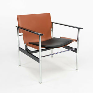 SOLD 2020 Charles Pollock for Knoll Sling Arm Chair Cognac & Black Leather Chrome 657