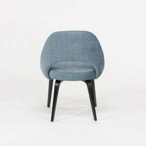 SOLD Blue Chenille 2020 Eero Saarinen Knoll Executive Side Chair with Wood Legs 2x Available