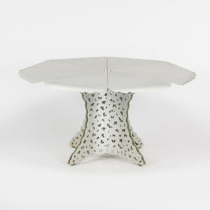 SOLD 1997 Richard Schultz Aluminum Topiary Outdoor Patio / Dining Table with 4 Arm Chairs