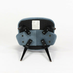 SOLD Blue Chenille 2020 Eero Saarinen Knoll Executive Side Chair with Wood Legs 2x Available