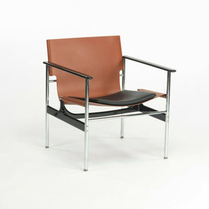 SOLD 2020 Charles Pollock for Knoll Sling Arm Chair Cognac & Black Leather Chrome 657