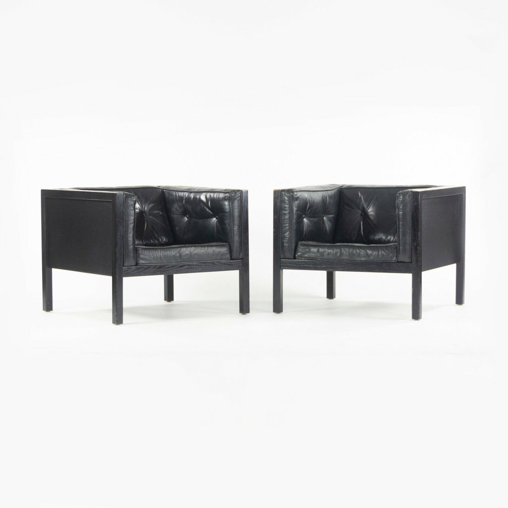 SOLD 1960s Pair of George Nelson for Herman Miller Cube Lounge Chairs in Black Leather