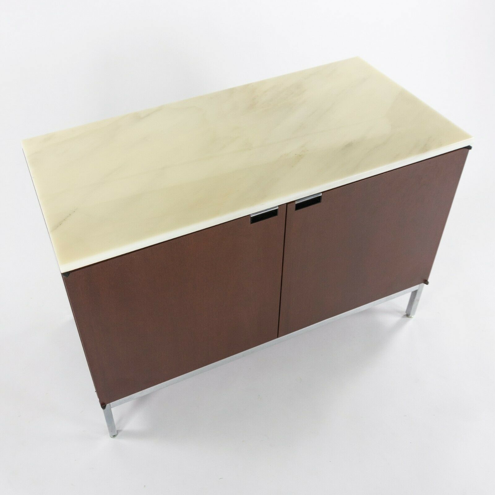 SOLD 1970s Florence Knoll for Knoll International 2 Door Credenza / Cabinet with White Marble Top
