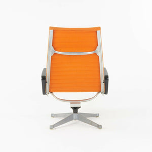 SOLD 1960s Herman Miller Eames Aluminum Group Lounge Chair and Ottoman w/ Orange Fabric