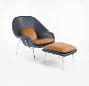 SOLD 2021 Custom Eero Saarinen for Knoll Two Tone Leather Womb Lounge Chair & Ottoman