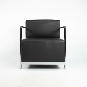 2010s Pair of Bernhardt Design Brellin Lounge Chairs in Black Leather with Chrome Frames