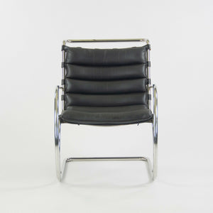1970s Mies Van Der Rohe Knoll MR Black Leather & Chrome Lounge Chairs with Arms