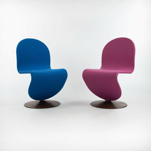 SOLD 1970s Verner Panton for Fritz Hansen 1- 2 - 3 Dining Side Chair in Blue Fabric with Original Label
