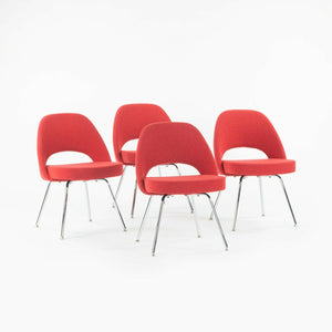 SOLD 2021 Set of 4 Eero Saarinen Knoll Crimson Red Boucle Armless Executive Chairs