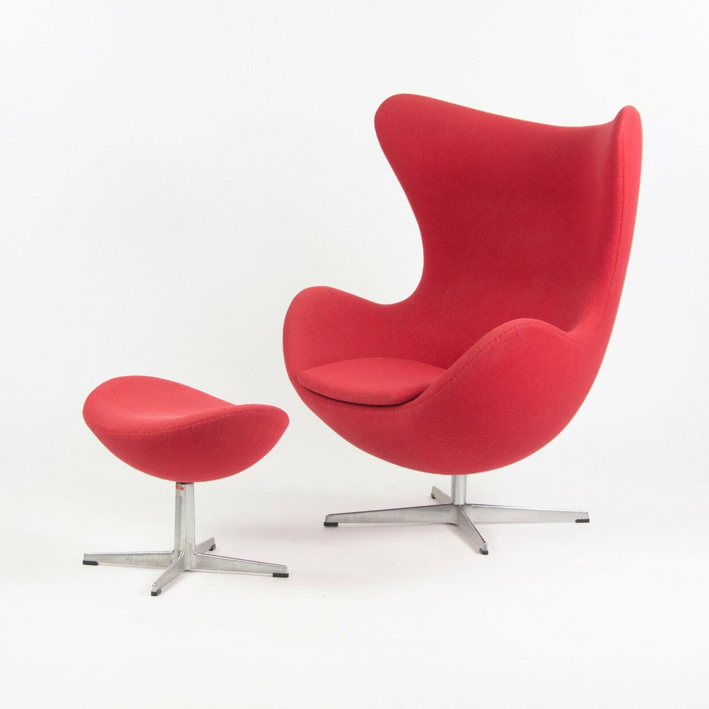 SOLD 2007 Egg Chair and Ottoman by Arne Jacobsen for Fritz Hansen Denmark Red Fabric