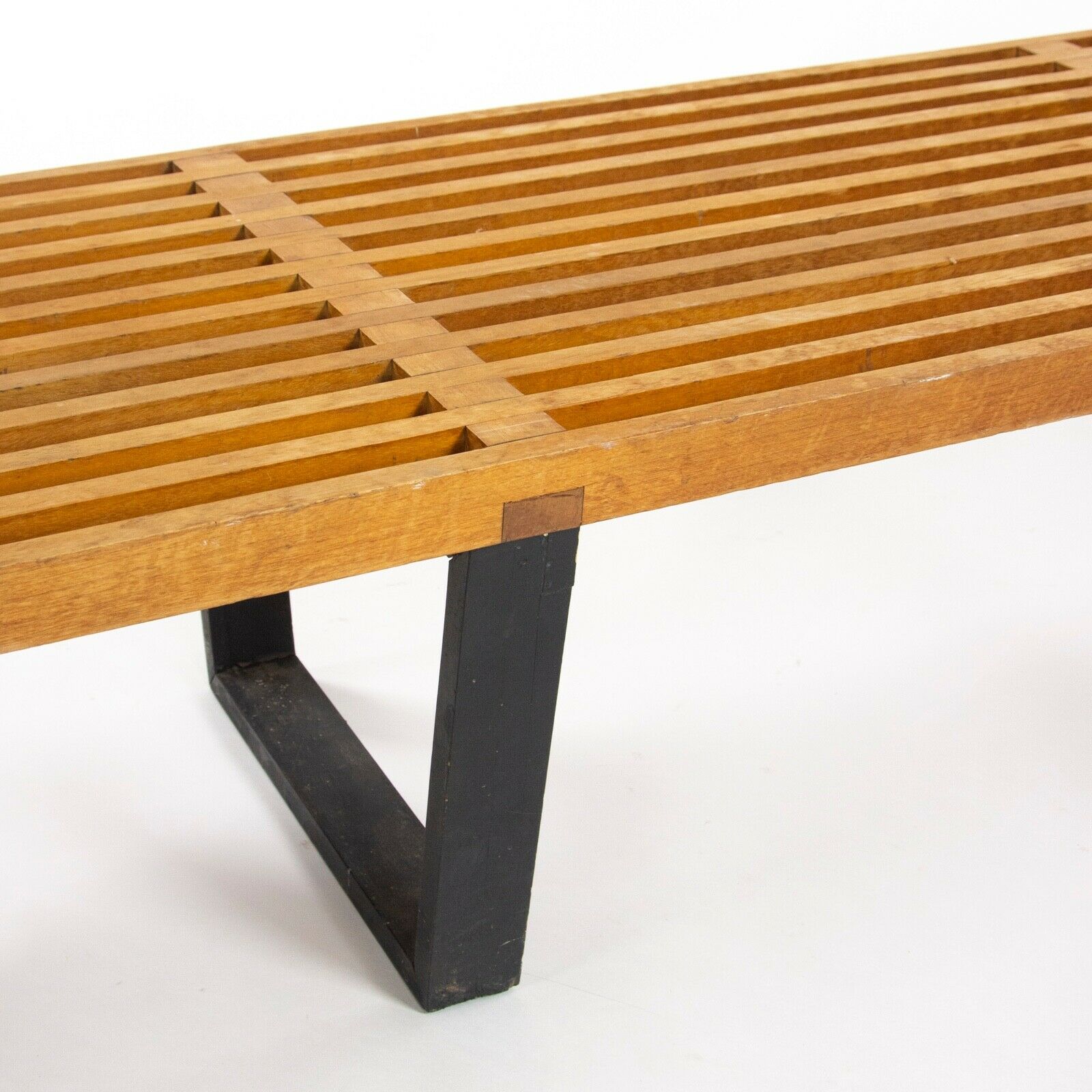 SOLD 1950s Rare George Nelson for Herman Miller 102 inch 4992 Slat Bench Maple Black Laquer