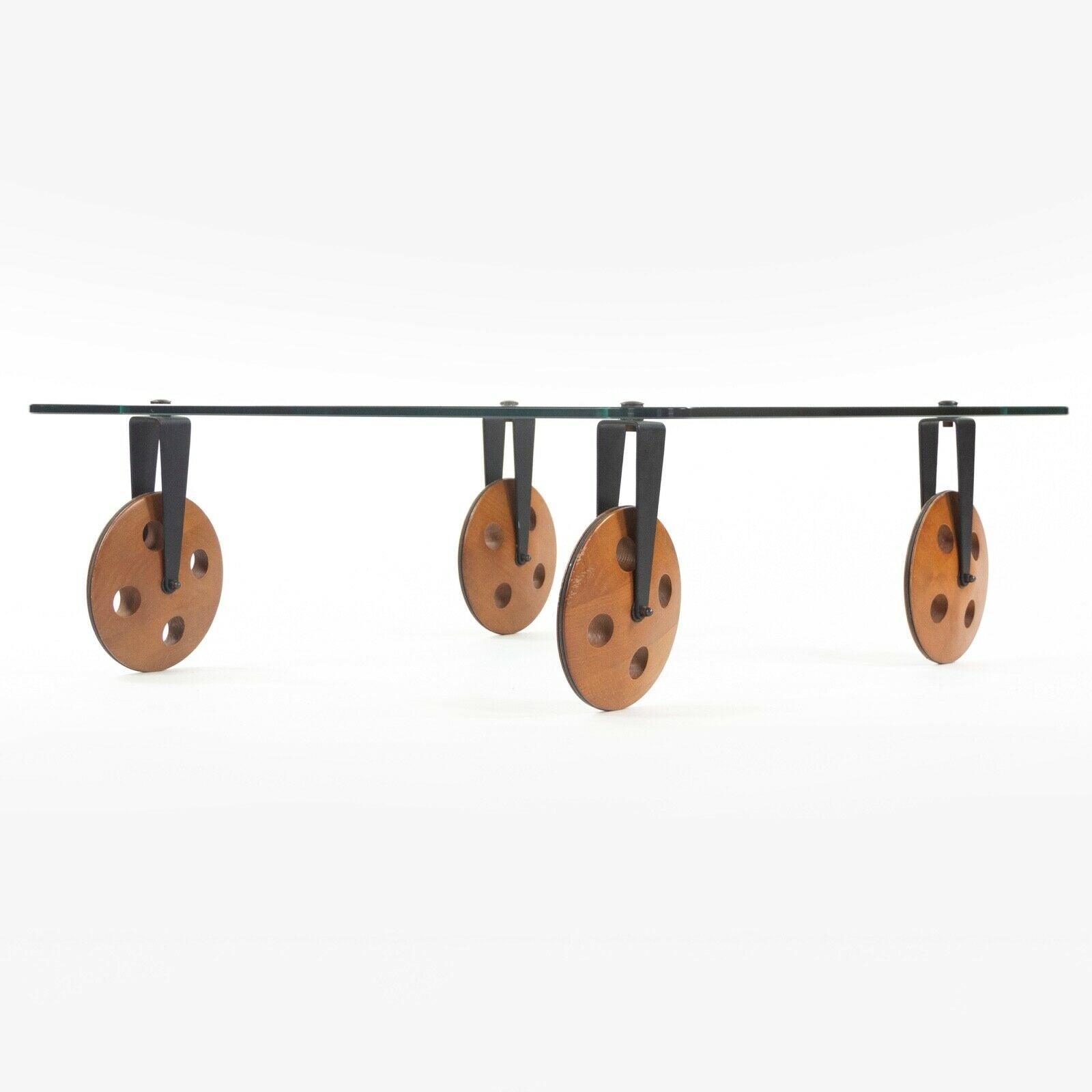 SOLD 1980s Gae Aulenti Tavolo con Ruote Postmodern Glass Coffee Table by Fontana Arte
