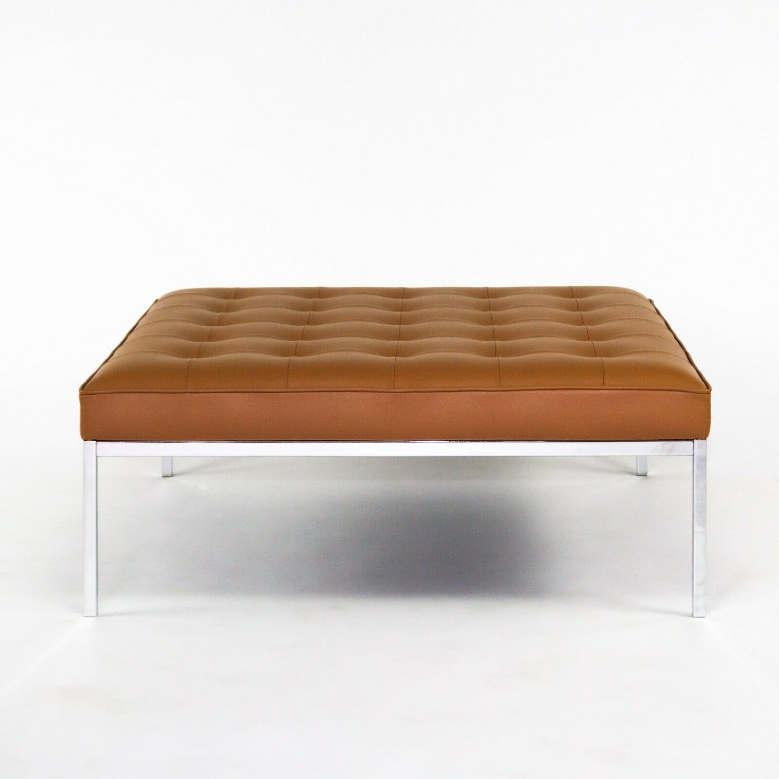 SOLD 2020 Florence Knoll Relaxed Small Square Bench in Caramel / Cognac Leather