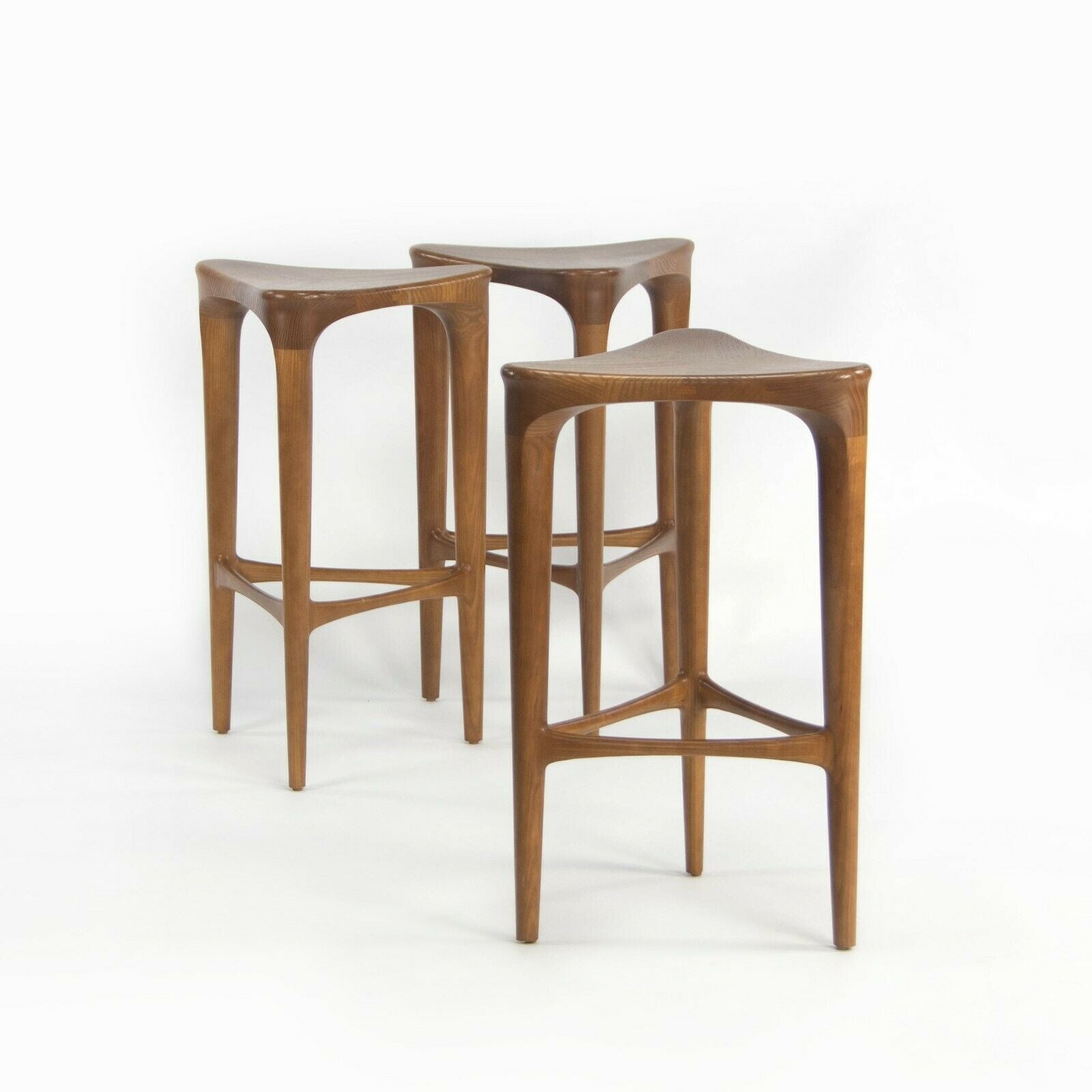 SOLD 2010s Set of 3 Geiger 2 BY 3 Solid Ash Sculptural Counter Stools by Ai3 Design
