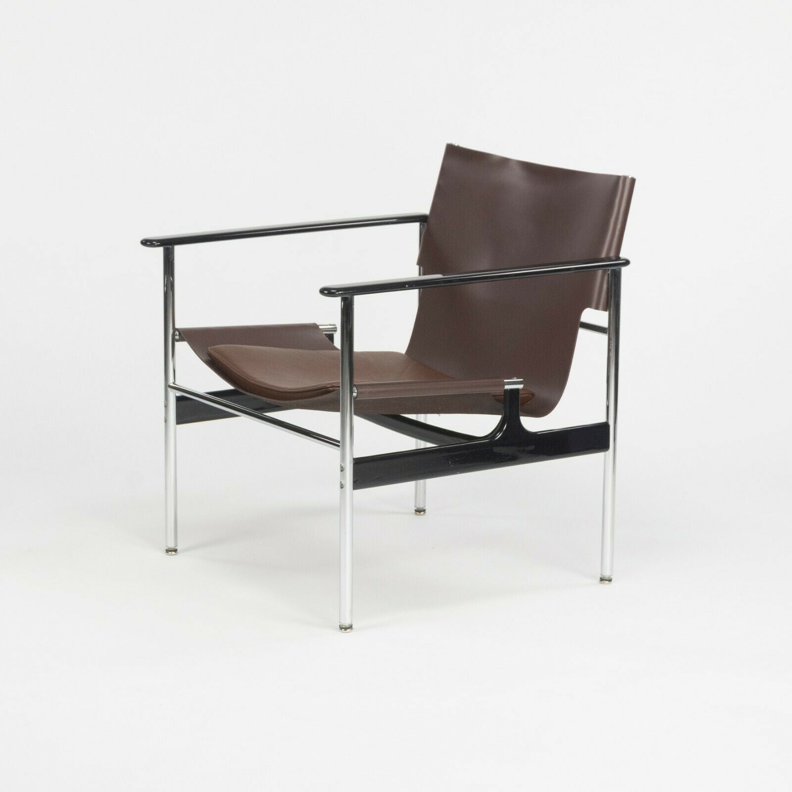 2020 Charles Pollock for Knoll Sling Arm Chair in Brown Leather and Chrome # 657