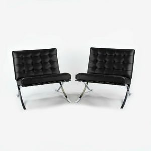 SOLD 2022 Mies van der Rohe for Knoll Barcelona Lounge Chair in Black Leather 2x Available