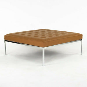 SOLD 2020 Florence Knoll Relaxed Small Square Bench in Caramel / Cognac Leather