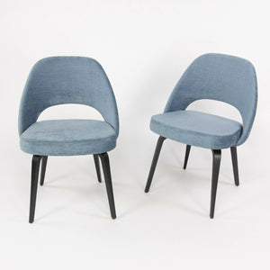 SOLD Blue Chenille 2020 Eero Saarinen Knoll Executive Side Chair with Wood Legs 2x Available