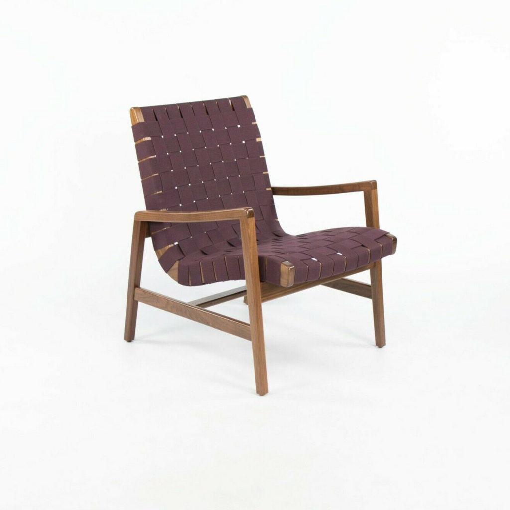 SOLD 2021 Jens Risom for Knoll Lounge Chair with Arms Light in Walnut with Aubergine Cotton