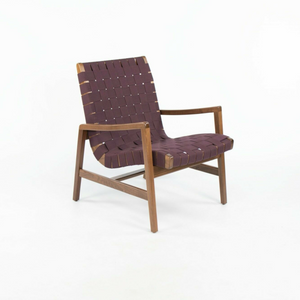2021 Jens Risom for Knoll Lounge Chair with Arms Light in Walnut with Aubergine Cotton
