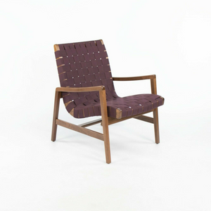 SOLD 2021 Jens Risom for Knoll Lounge Chair with Arms Light in Walnut with Aubergine Cotton