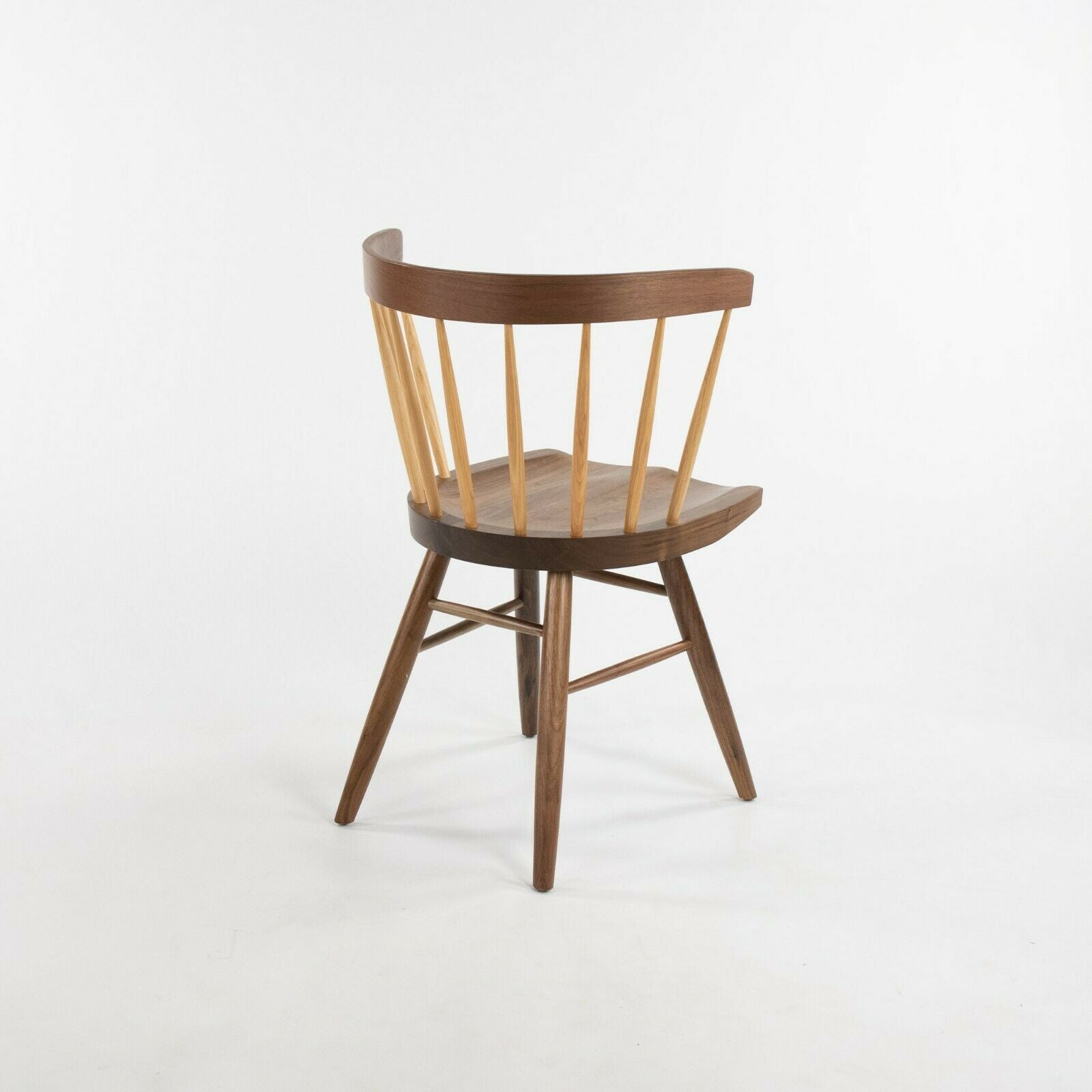 SOLD 2021 George Nakashima for Knoll Straight Dining Chair Walnut w/ Hickory Spindles