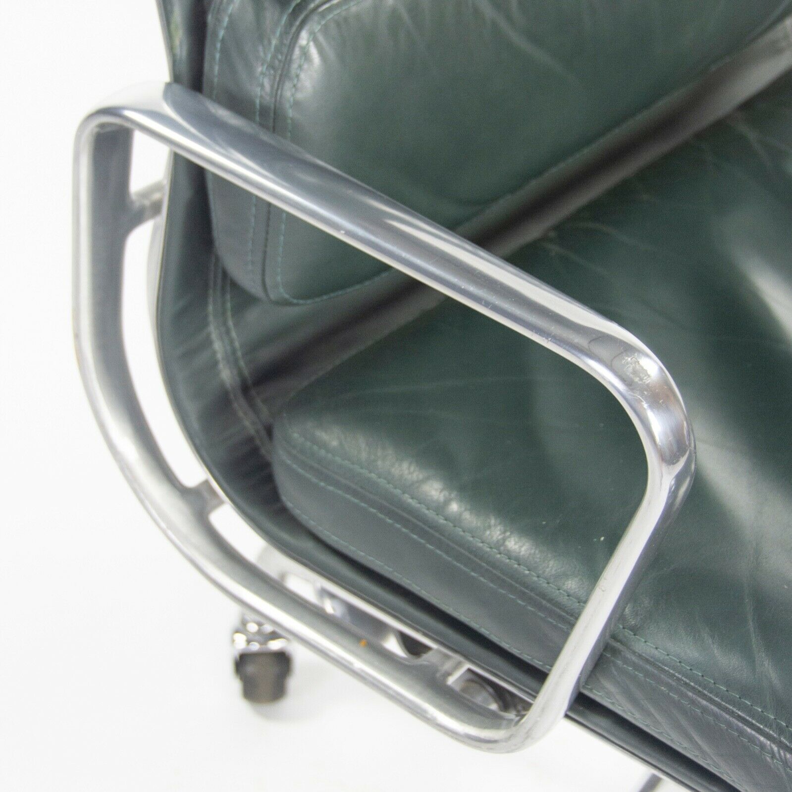 SOLD 1980s Herman Miller Eames Aluminum Group Soft Pad Management Desk Chair in Green Leather