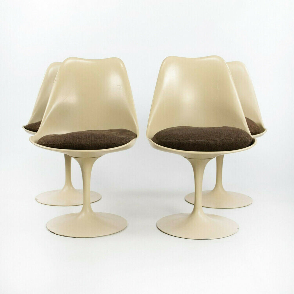 SOLD 1960s Set of 4 Eero Saarinen for Knoll Armless Tulip Side Chairs in Brown Fabric
