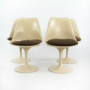 1960s Set of 4 Eero Saarinen for Knoll Armless Tulip Side Chairs in Brown Fabric